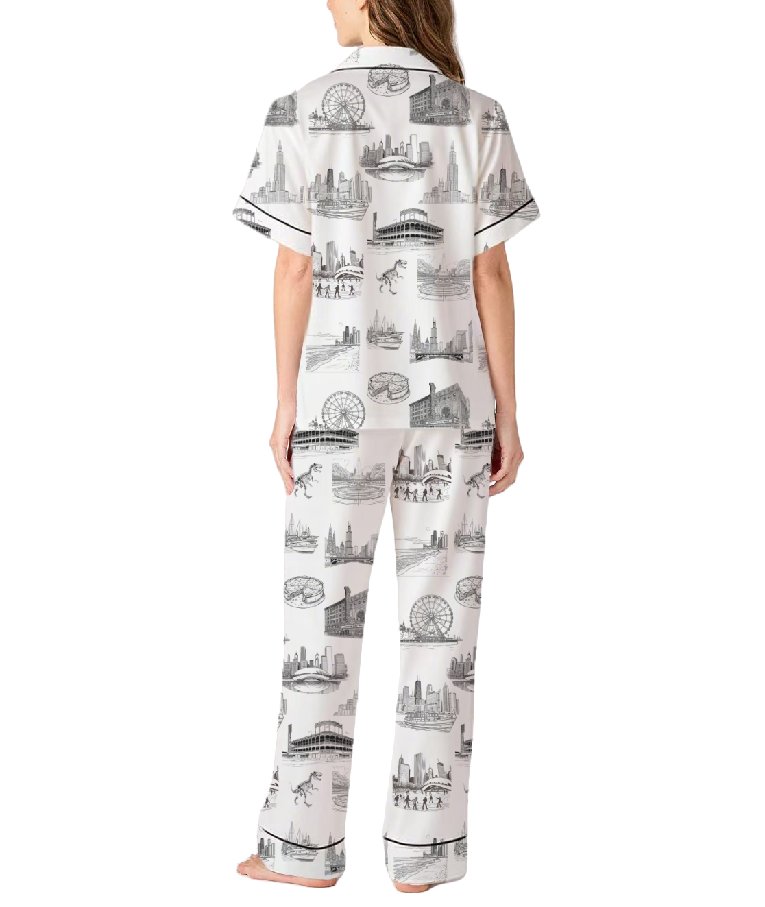 Chicago Toile Silky Satin Pajama Pants Set For Women