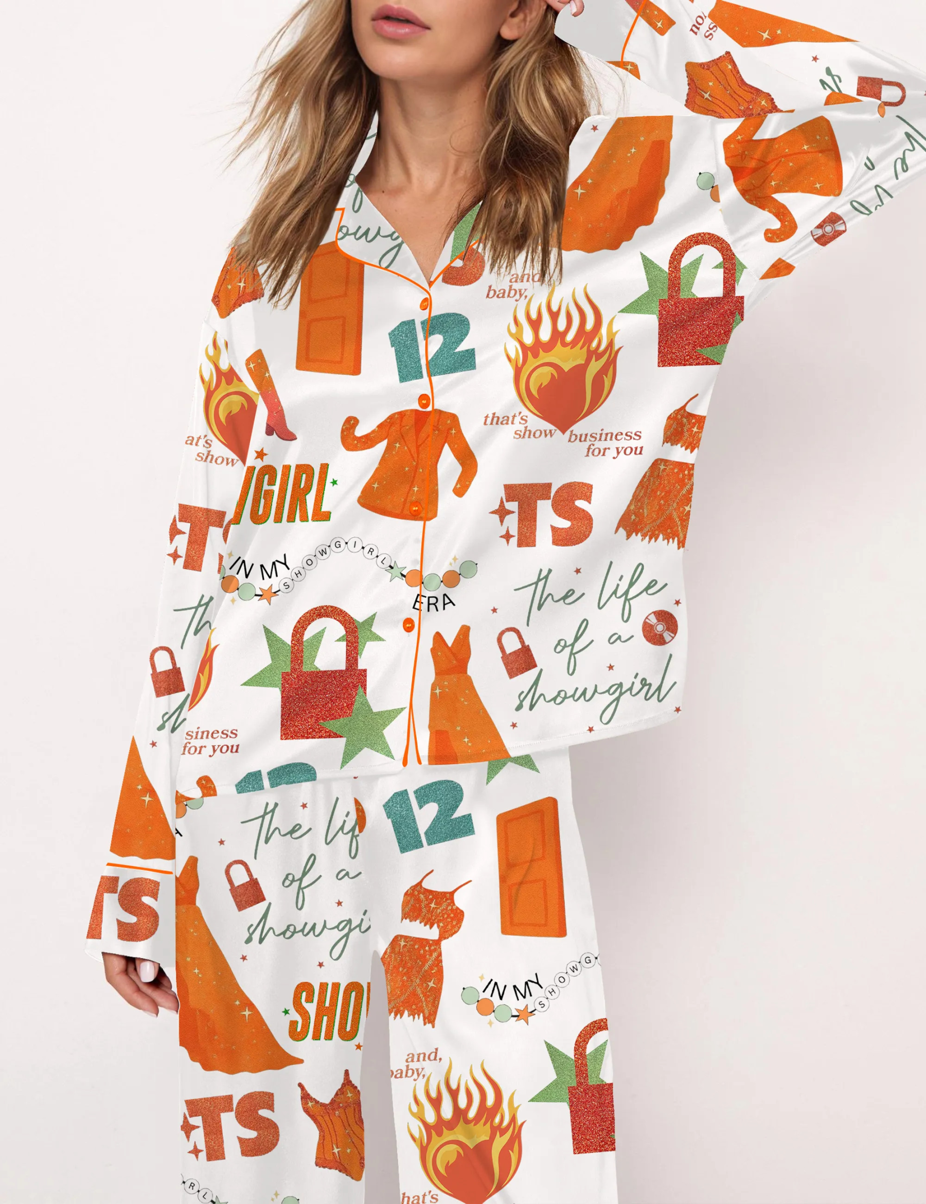 Life Of A Showgirl Silky Satin Pajama Set For Women