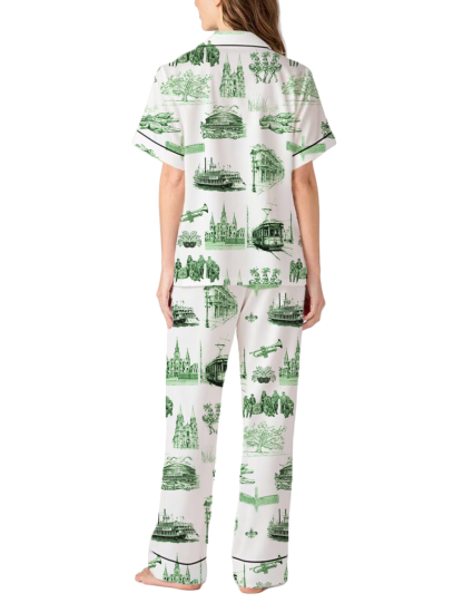 New Orleans Toile Silky Satin Pajama Pants Set For Women