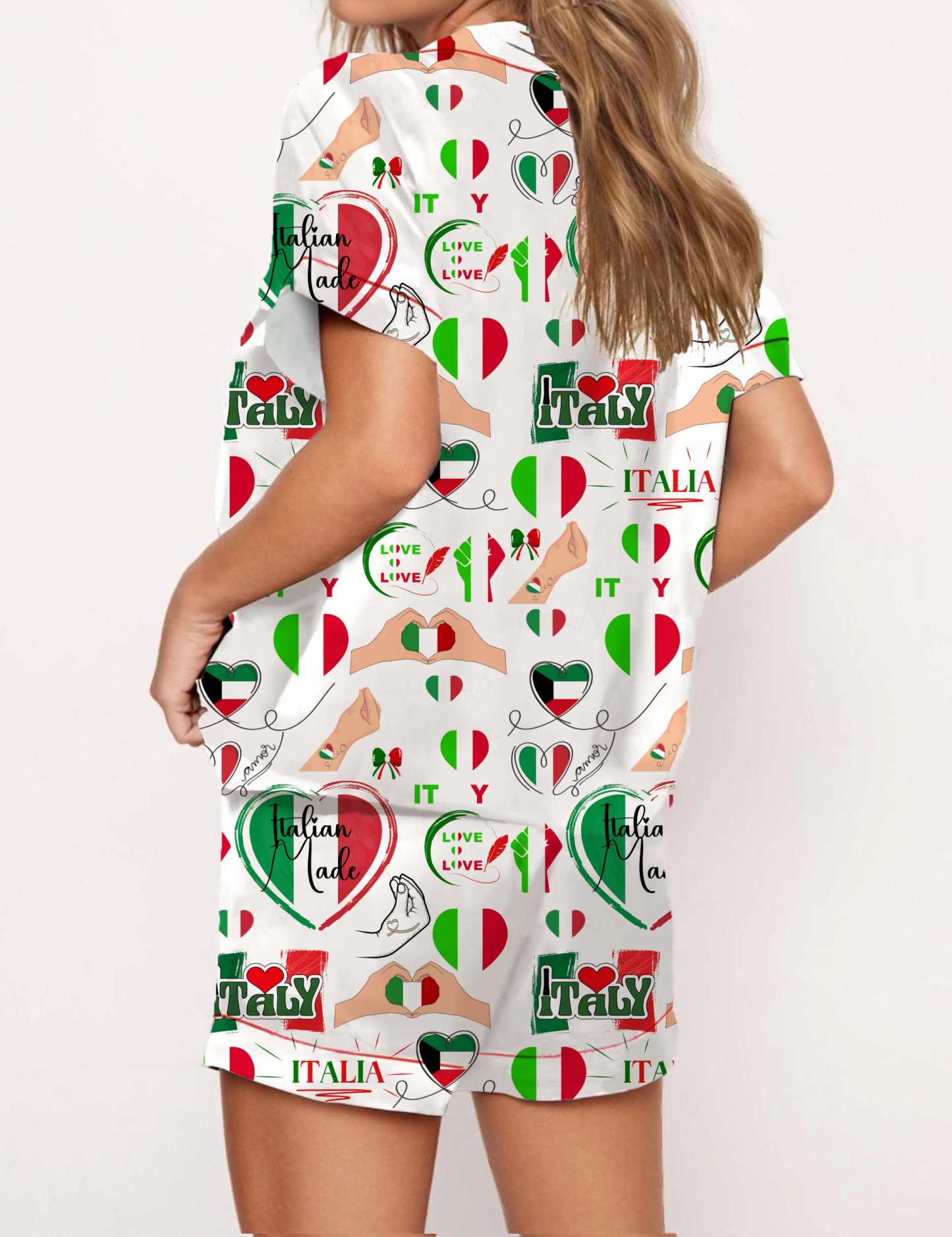 Italy Travel Silky Satin Pajama Short Set For Women