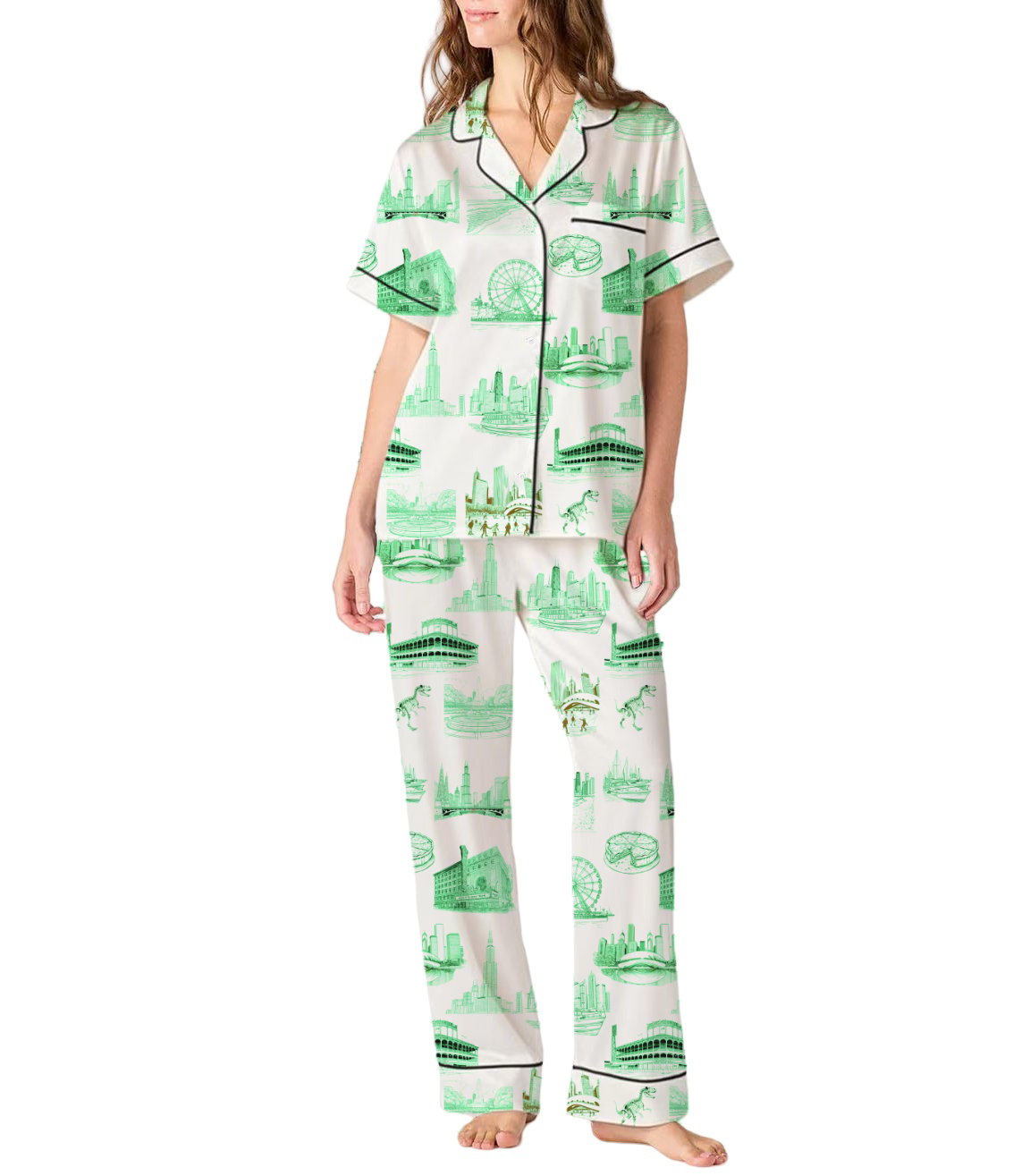 Chicago Toile Silky Satin Pajama Pants Set For Women