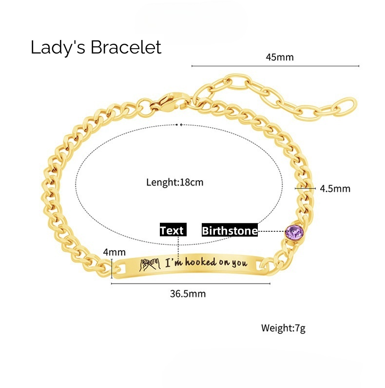  Personalized Birthstone Stainless Steel Couple Bar Bracelet with Engraved Text Birthday Valentine Gift for Friends Couple