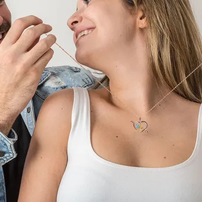 Personalized Cupid's Arrow Heart Necklace with 2 Birthstones & Names Valentine's Day Couple Gift for Women