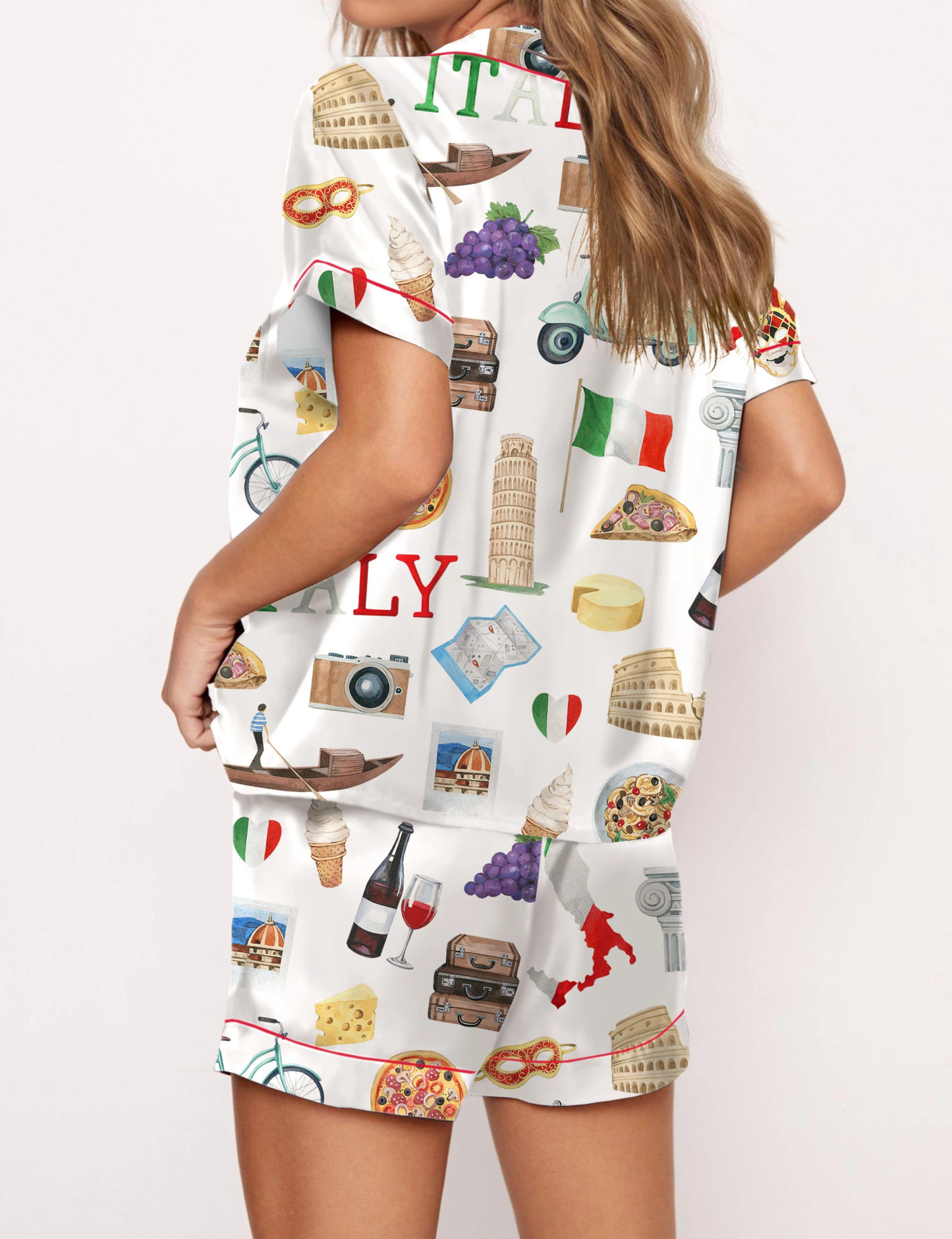 Italy Roma Travel Silky Satin Pajama Set For Women