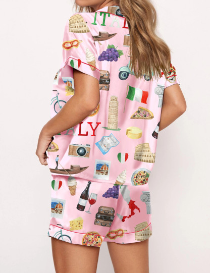 Italy Roma Travel Silky Satin Pajama Set For Women