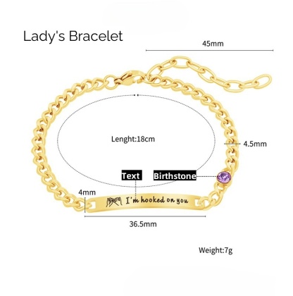  Personalized Birthstone Stainless Steel Couple Bar Bracelet with Engraved Text Birthday Valentine Gift for Friends Couple