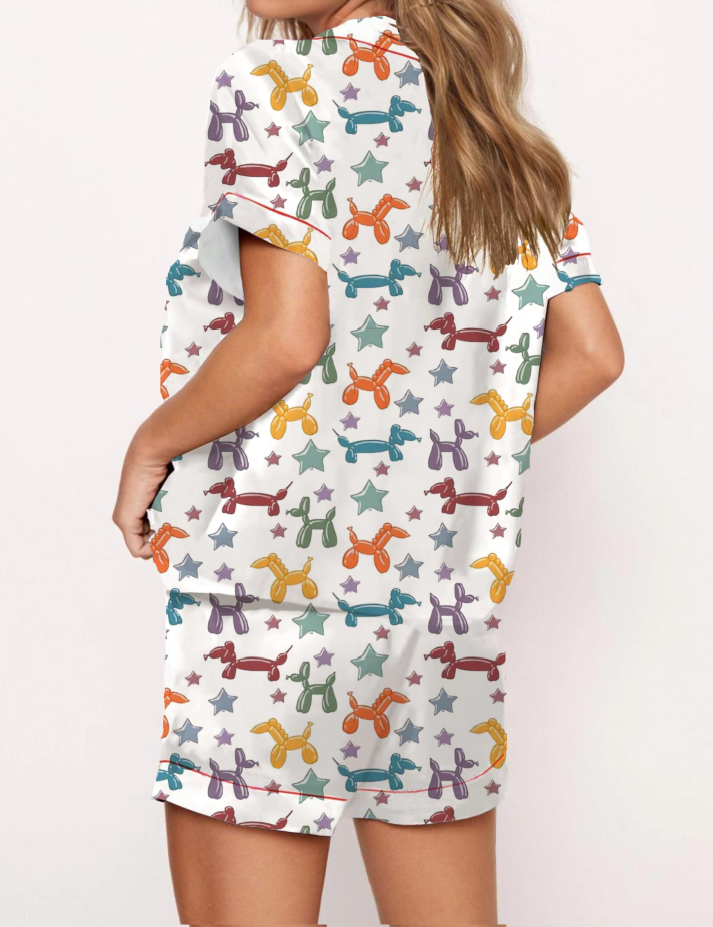 Balloon Dachshund Pattern Satin Pajama Short Set