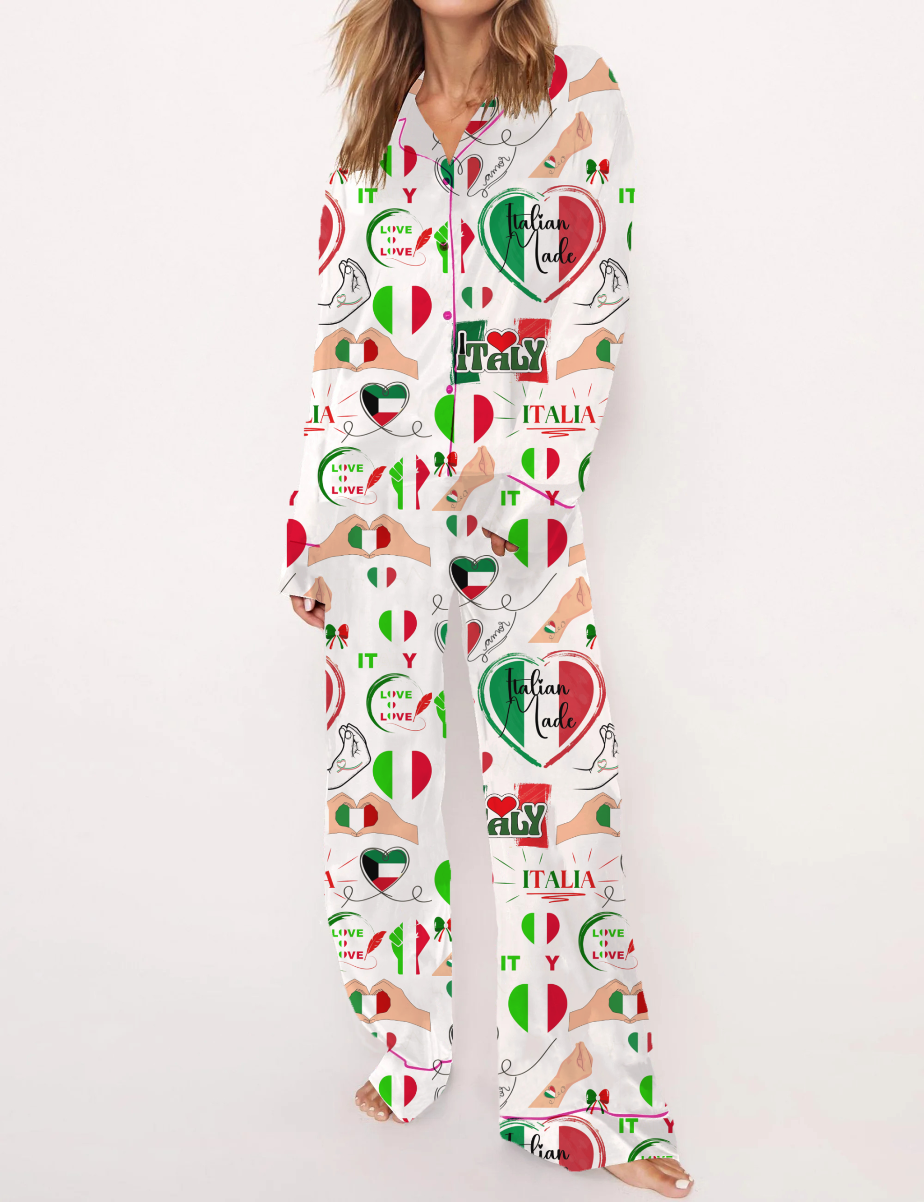 Italy Travel Silky Satin Pajama Short Set For Women