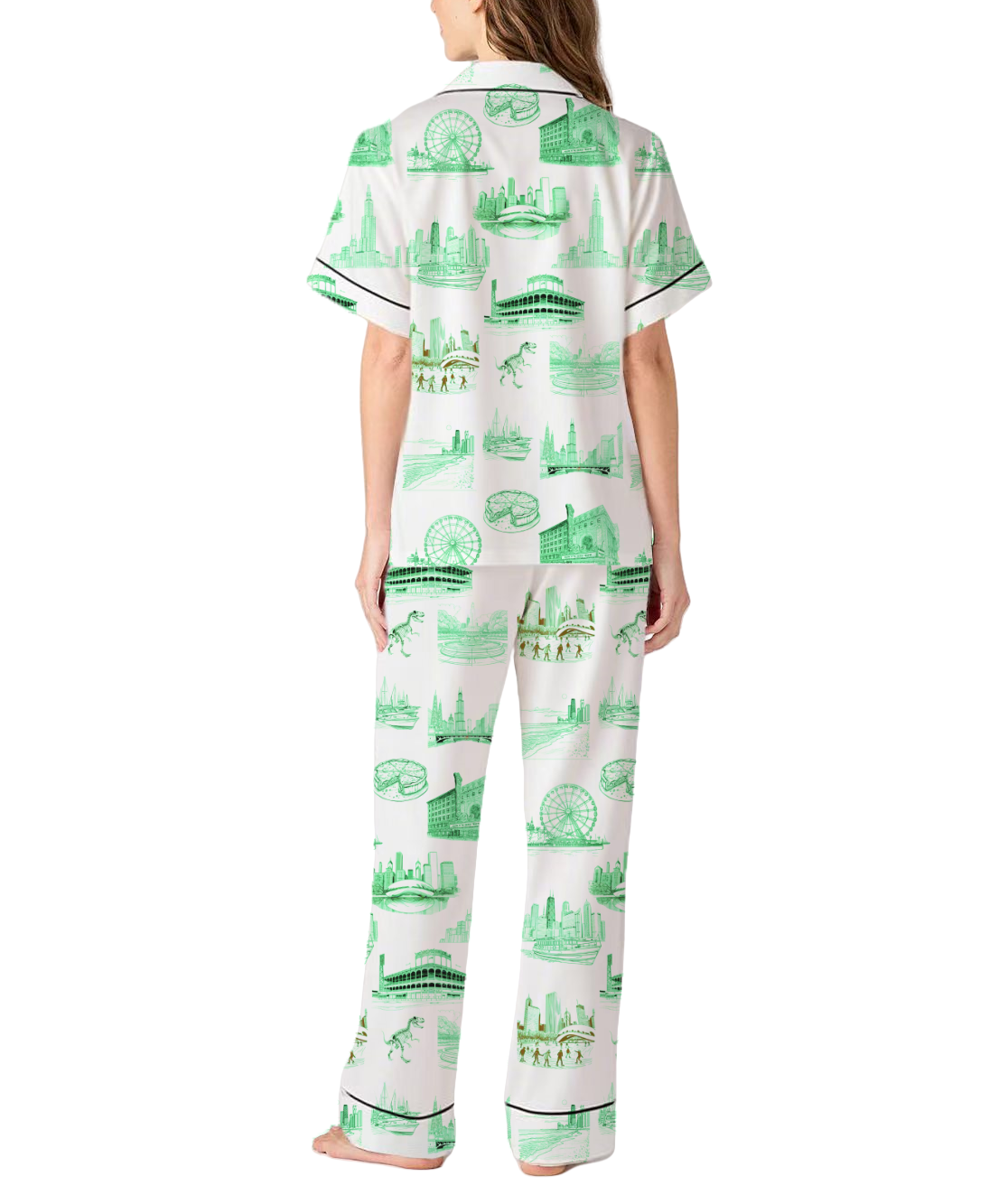 Chicago Toile Silky Satin Pajama Pants Set For Women