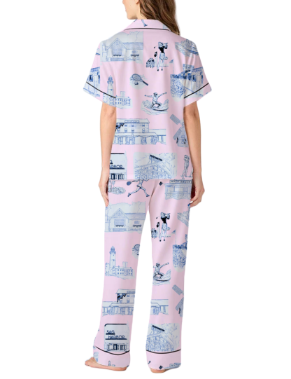 Hamptons Toile Silky Satin Pajama Pants Set For Women