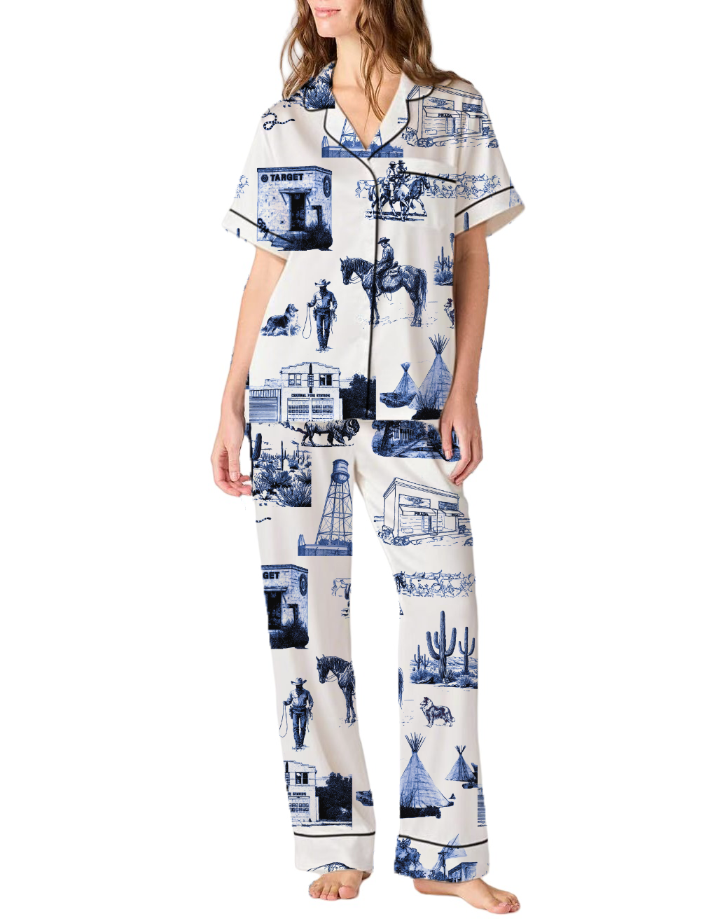 Marfa Toile Silky Satin Pajama Pants Set For Women