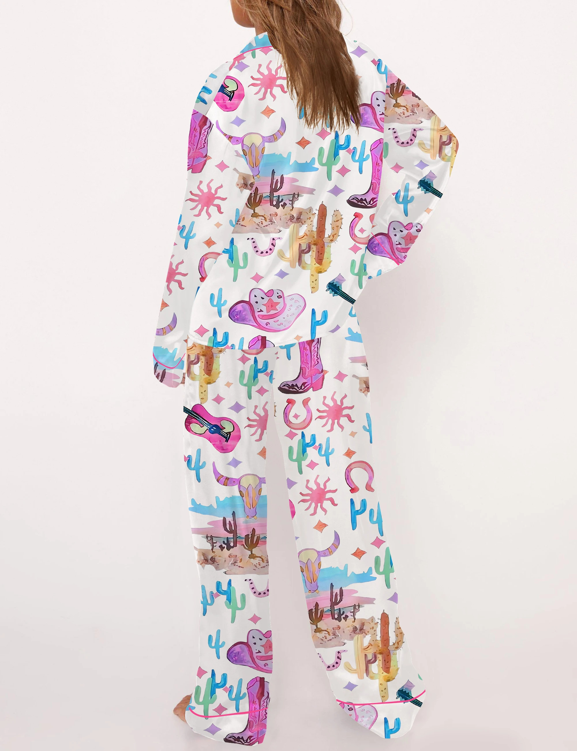 Colorful Cowgirl Satin Pajama Set For Women