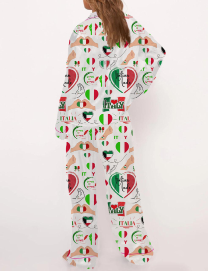 Italy Travel Silky Satin Pajama Short Set For Women