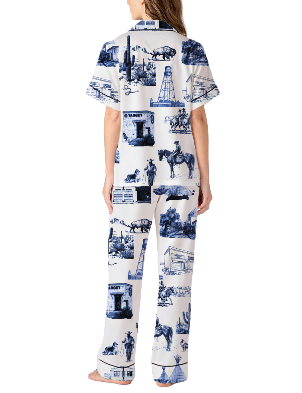 Marfa Toile Silky Satin Pajama Pants Set For Women
