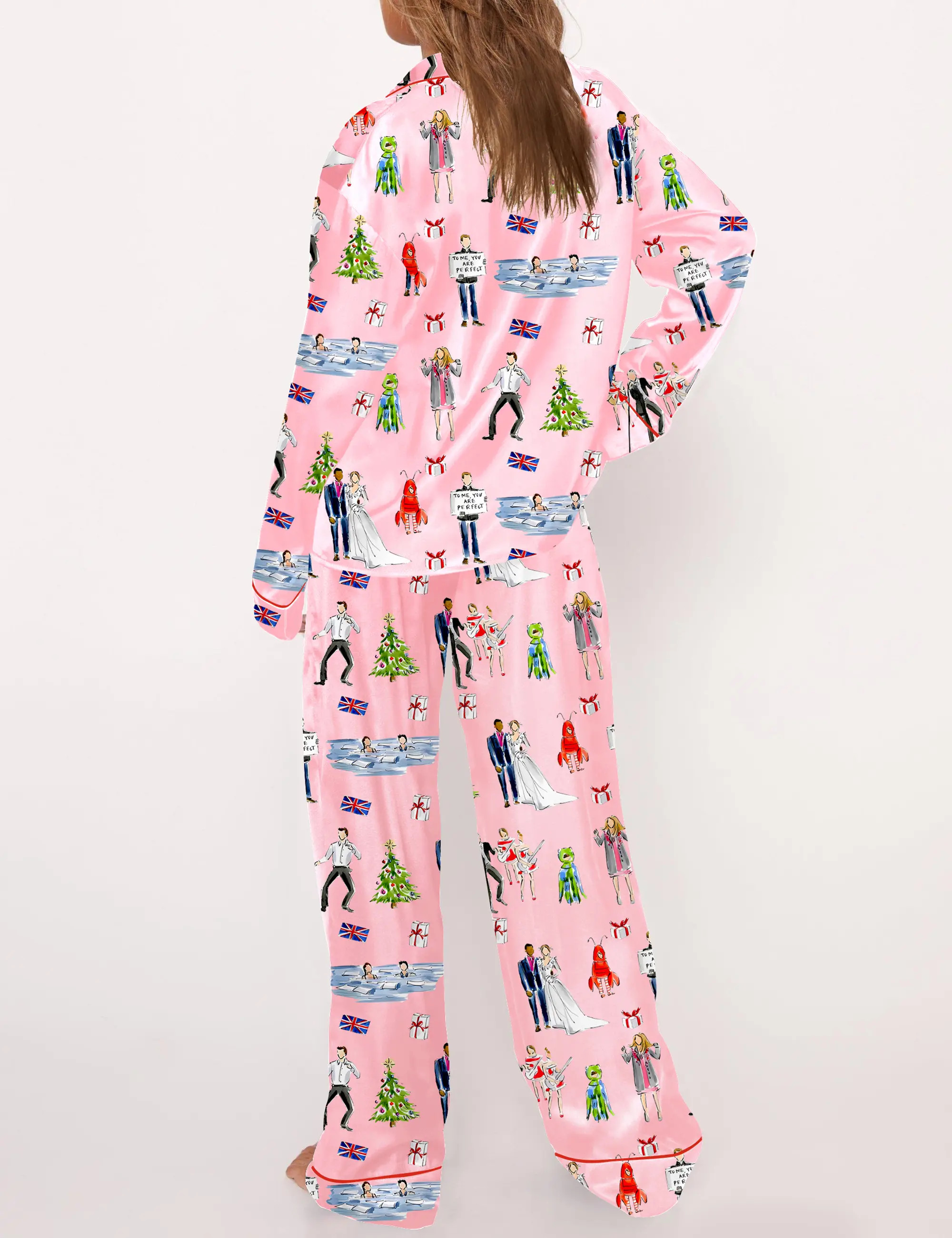 Love Actually Christmas Silky Satin Pajama Set For Women