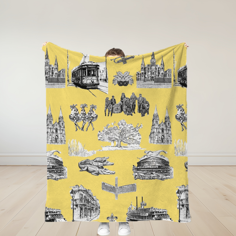 Personalized New Orleans Toile Traditional Soft Throw Blanket Birthday Gift