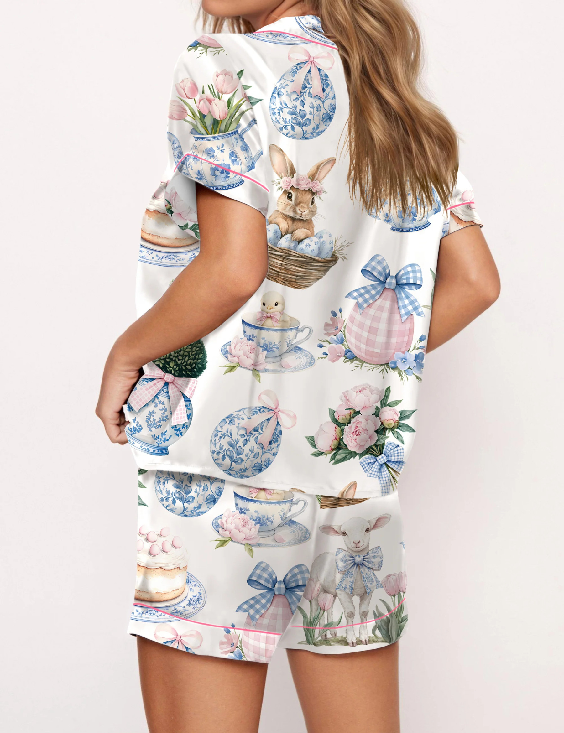 Coquette Chinoiserie Easter Satin Pajama Set For Women