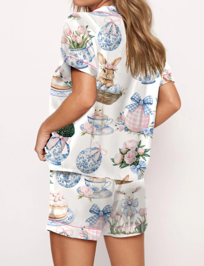 Coquette Chinoiserie Easter Satin Pajama Set For Women