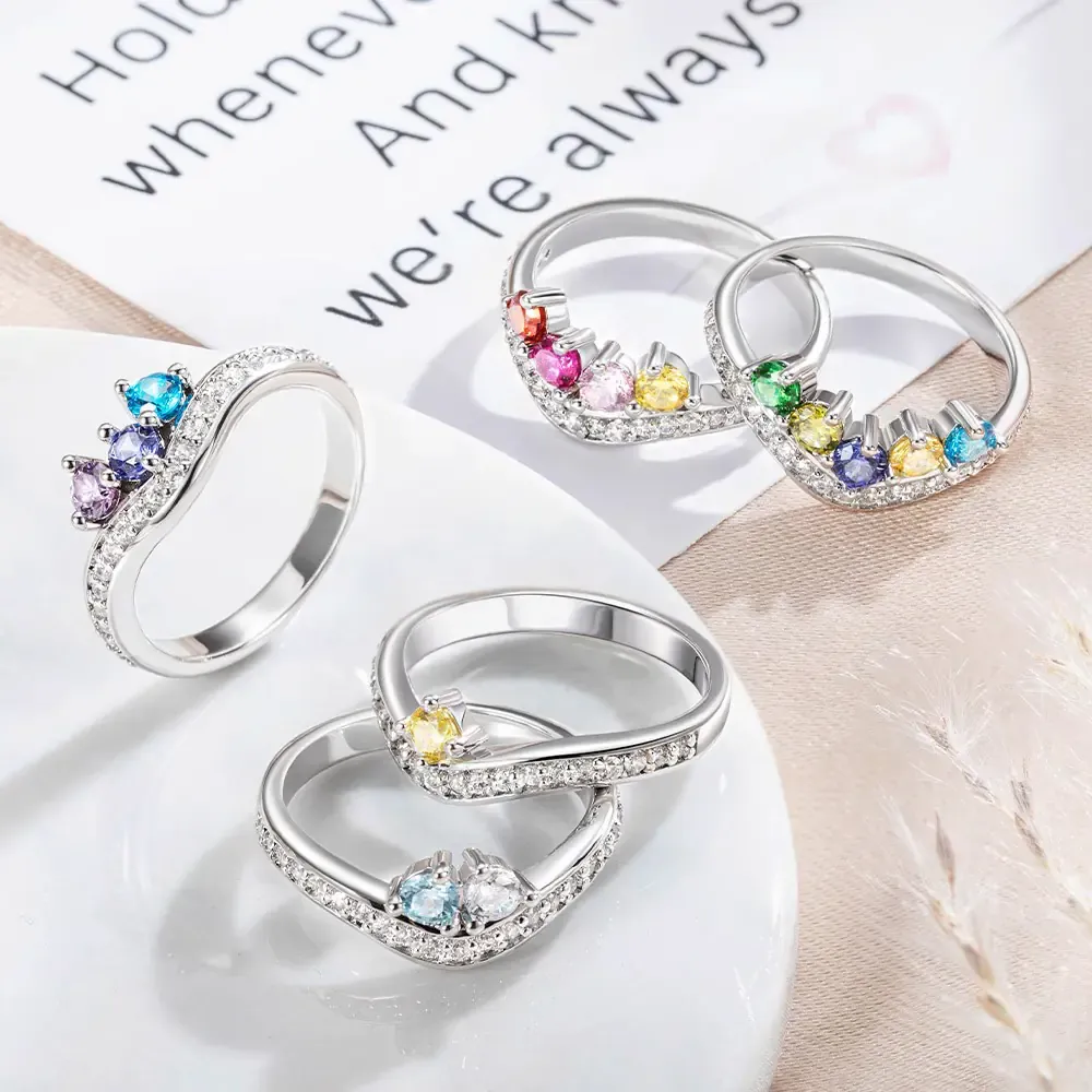 Custom Birthstones V Shape Rings With Zircon