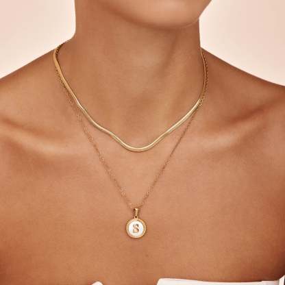 Mother Of Pearl Initial Pendant Necklace