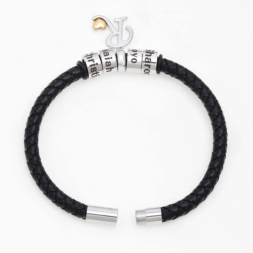 Personalized 1-8 Beads Braided Leather Men's Bracelet with Name Father's Day Birthday Gift for Him