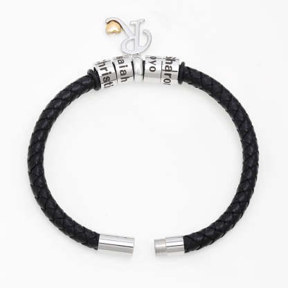 Personalized 1-8 Beads Braided Leather Men's Bracelet with Name Father's Day Birthday Gift for Him