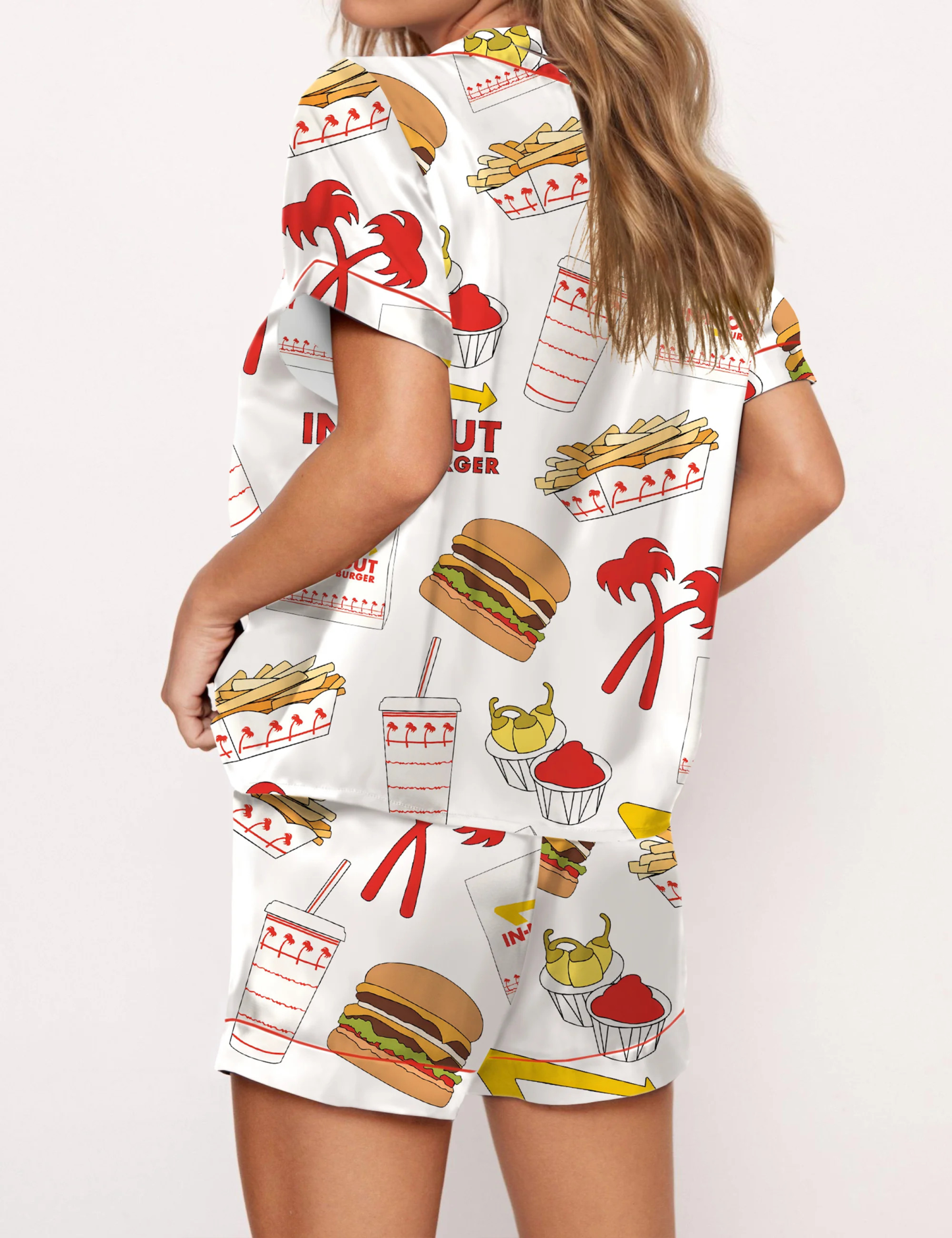 Burger Fast Food Satin Pajama Set For Women