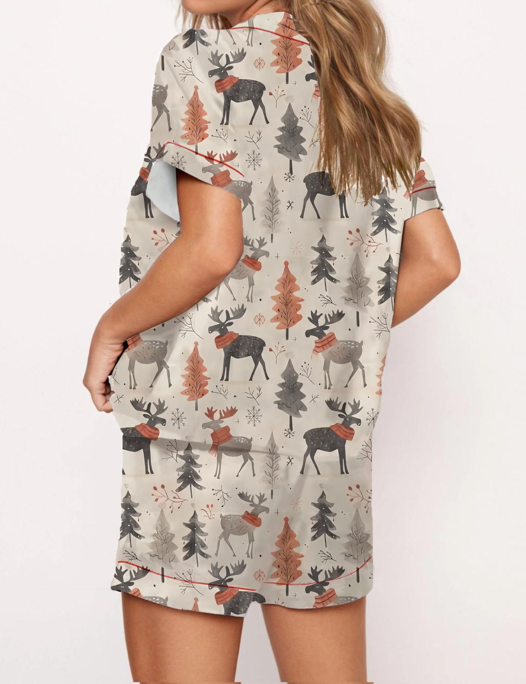 Moose Print Satin Pajama Short Set