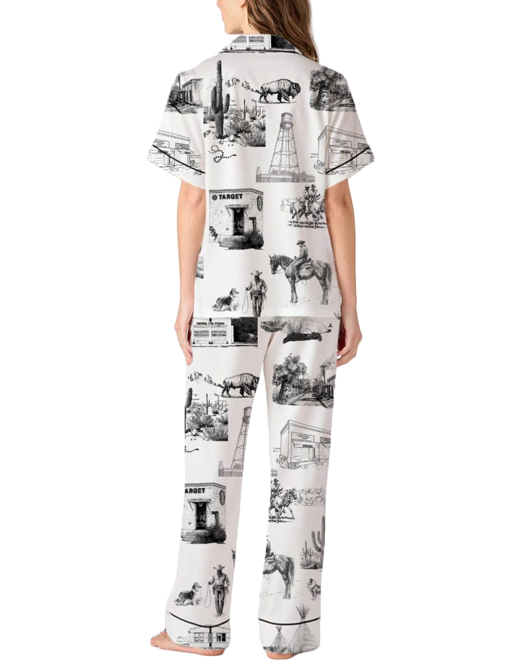 Marfa Toile Silky Satin Pajama Pants Set For Women