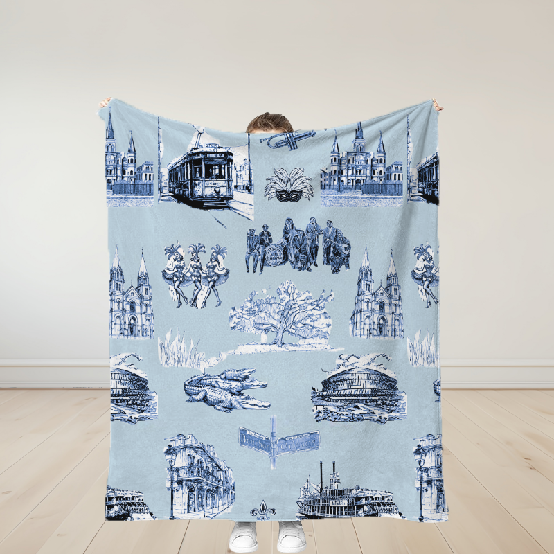 Personalized New Orleans Toile Traditional Soft Throw Blanket Birthday Gift