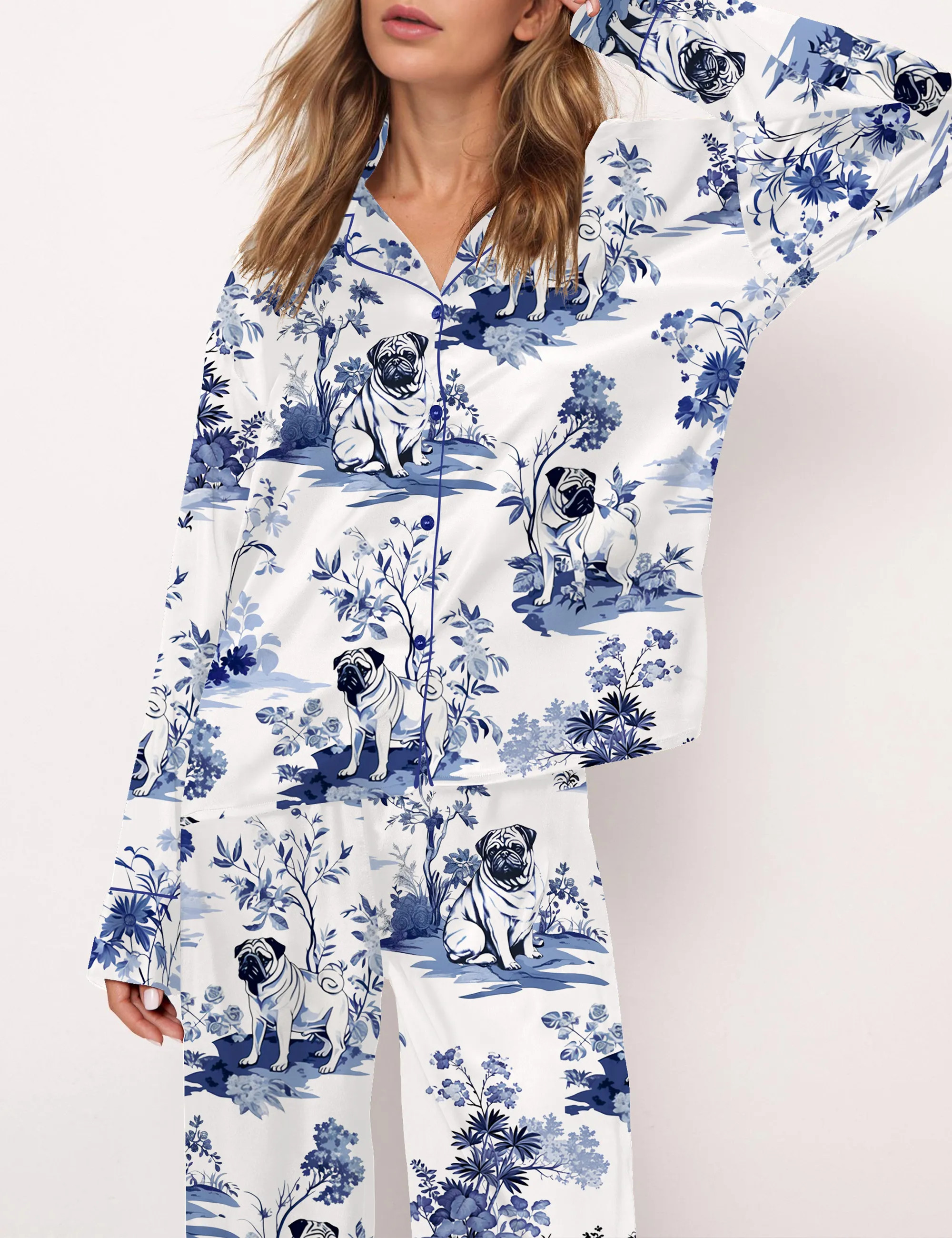 Pug Silky Satin Pajama Set For Women