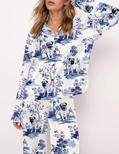 Pug Silky Satin Pajama Set For Women