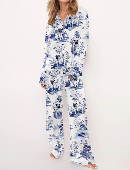 Pug Silky Satin Pajama Set For Women