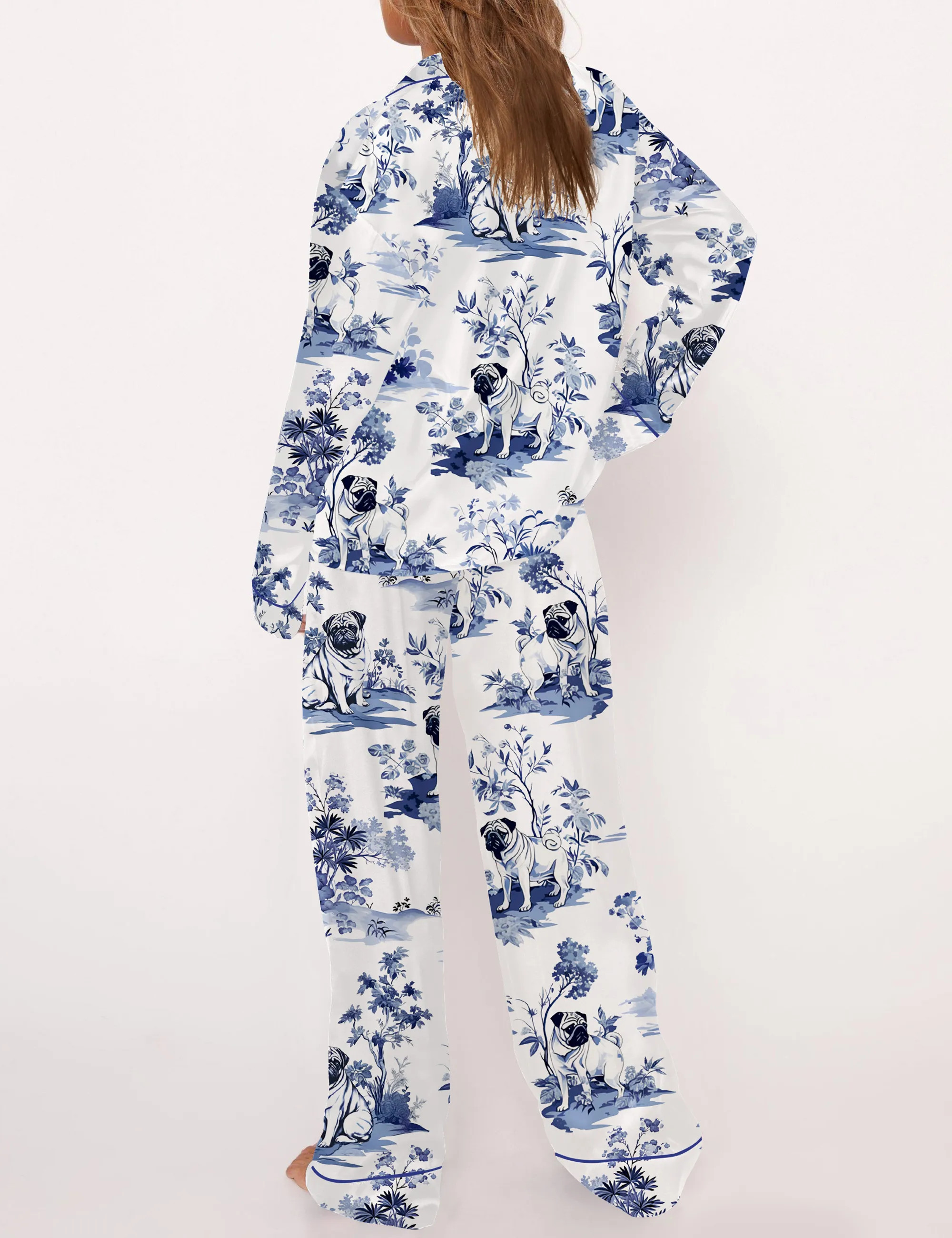 Pug Silky Satin Pajama Set For Women