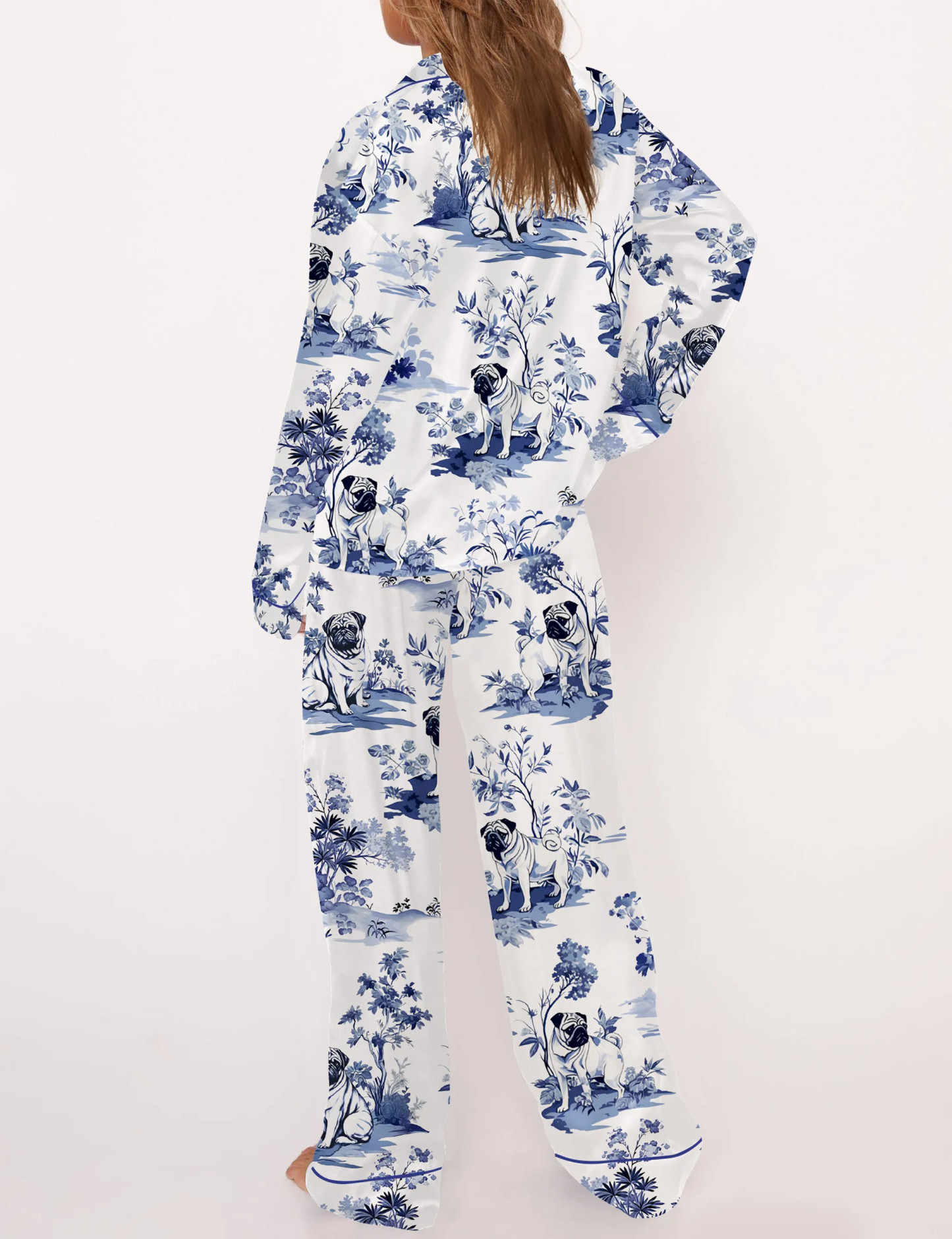 Pug Silky Satin Pajama Set For Women