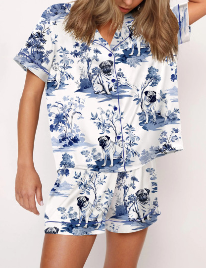 Pug Silky Satin Pajama Set For Women
