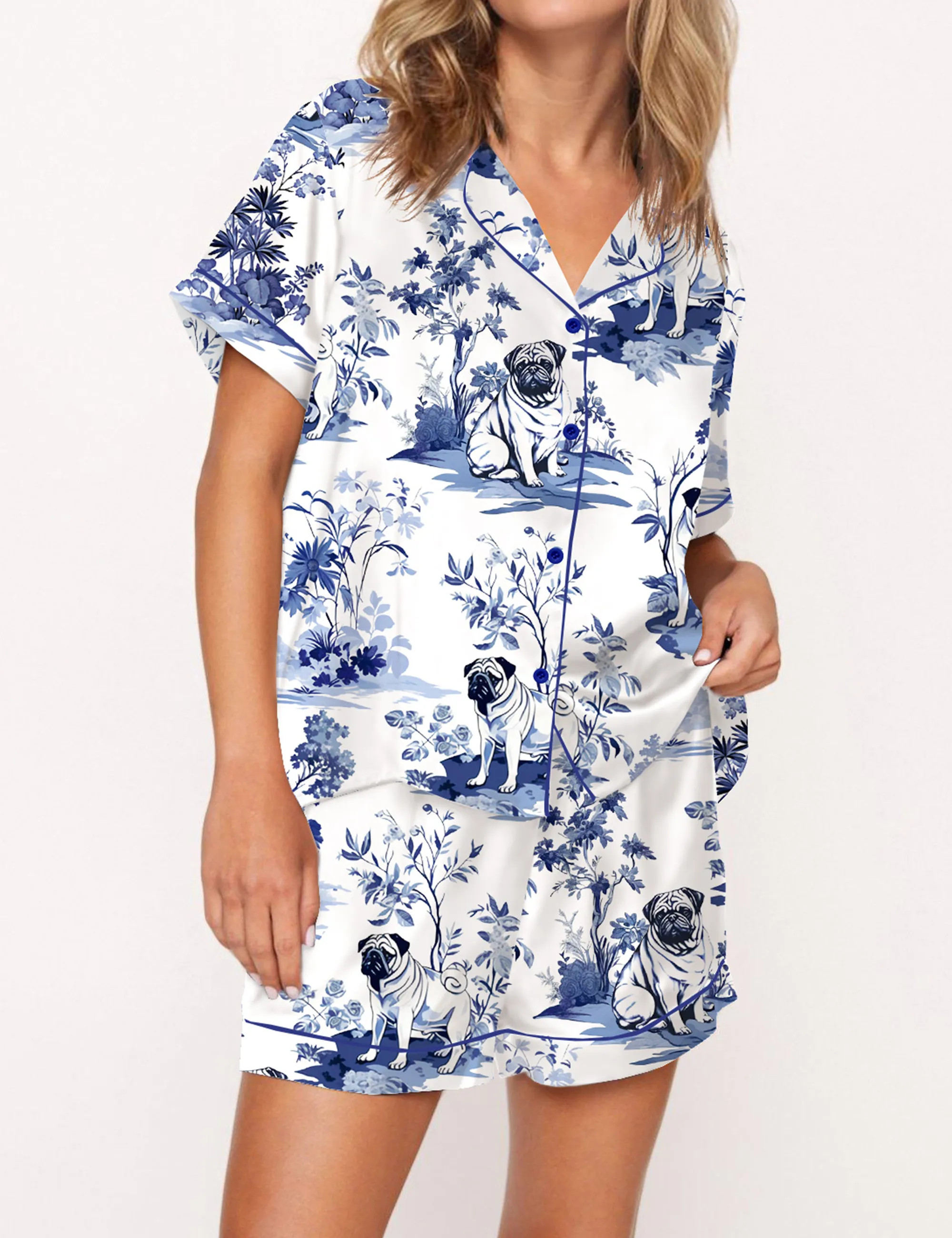 Pug Silky Satin Pajama Set For Women