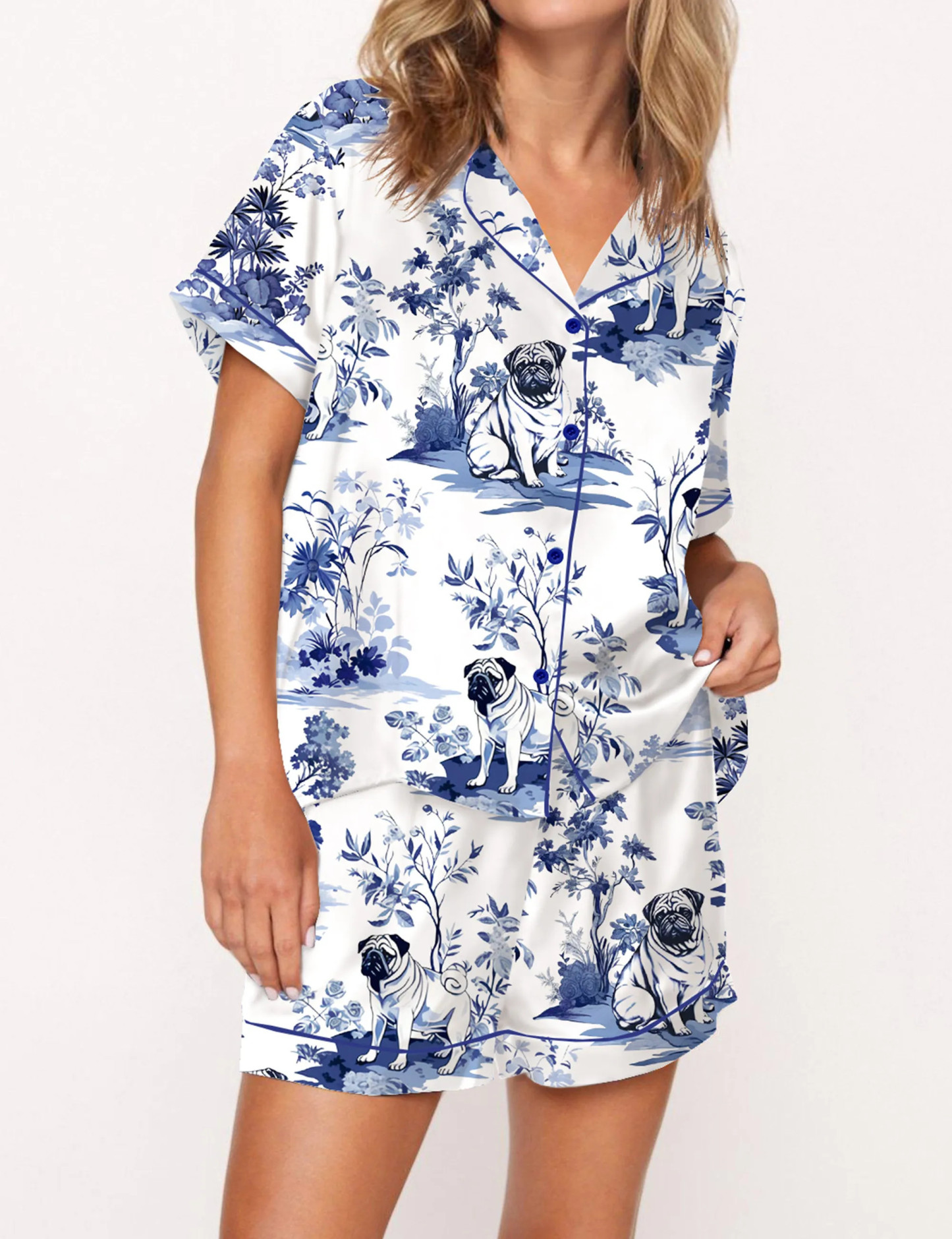 Pug Silky Satin Pajama Set For Women