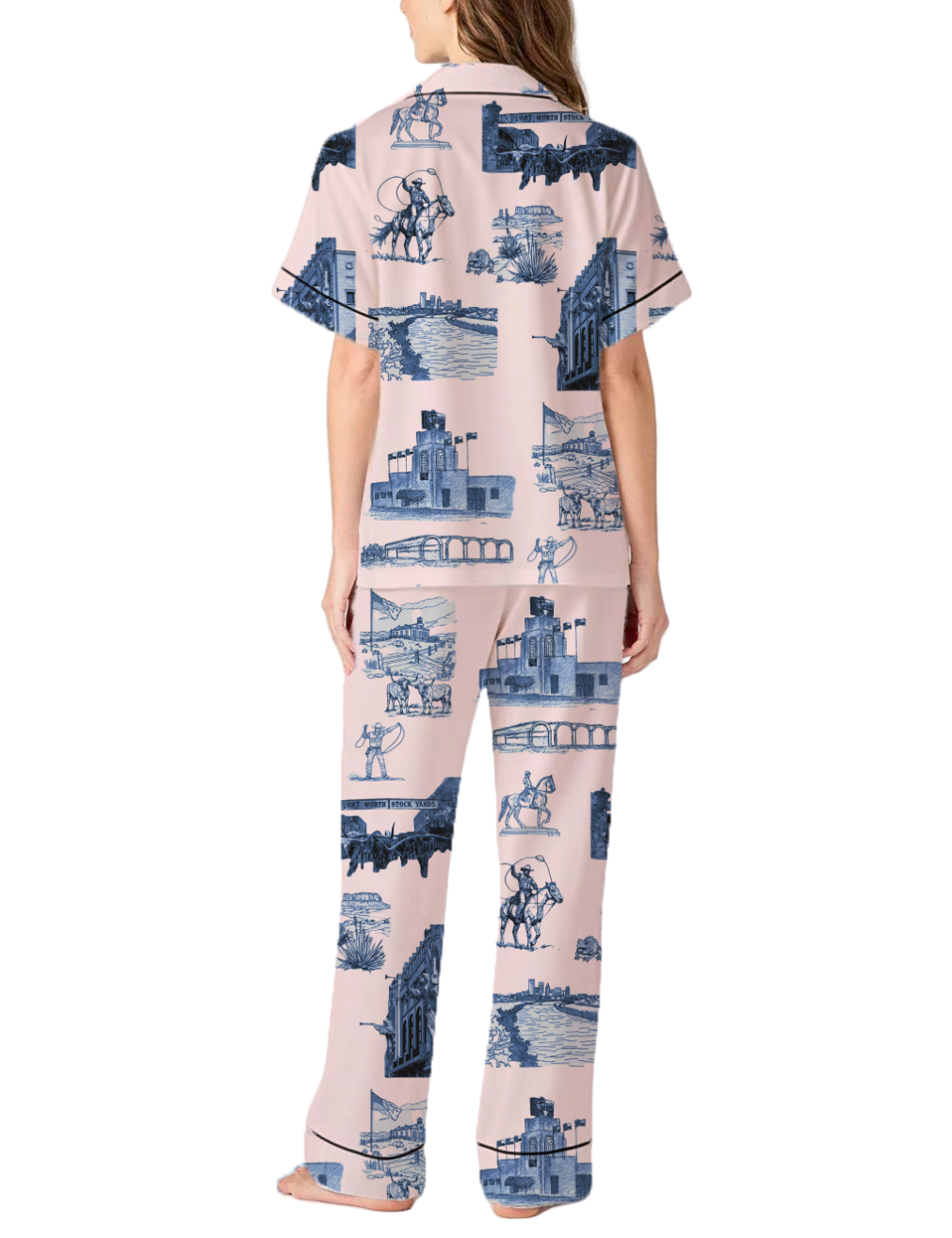 Fort Worth Toile Silky Satin Pajama Pants Set For Women