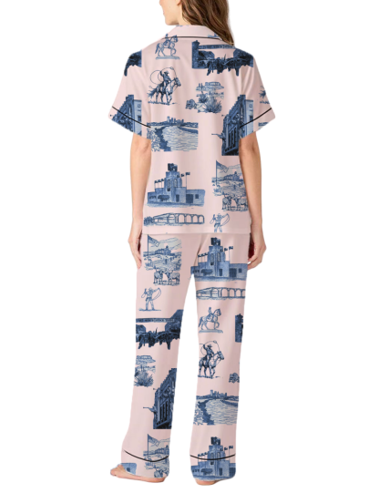 Fort Worth Toile Silky Satin Pajama Pants Set For Women