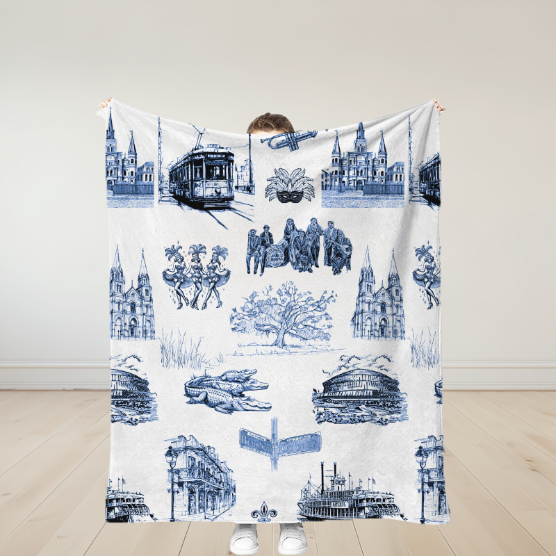 Personalized New Orleans Toile Traditional Soft Throw Blanket Birthday Gift