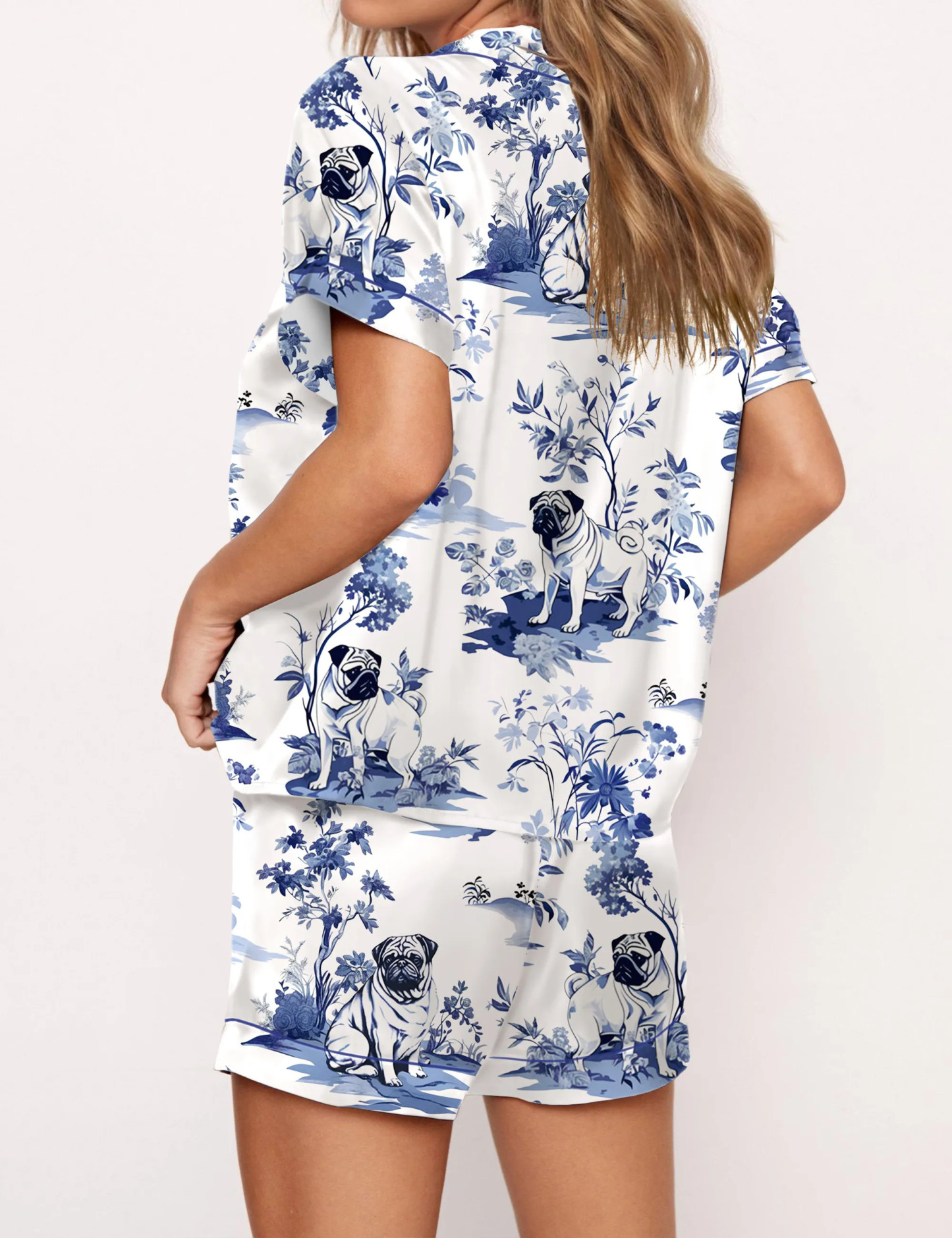 Pug Silky Satin Pajama Set For Women