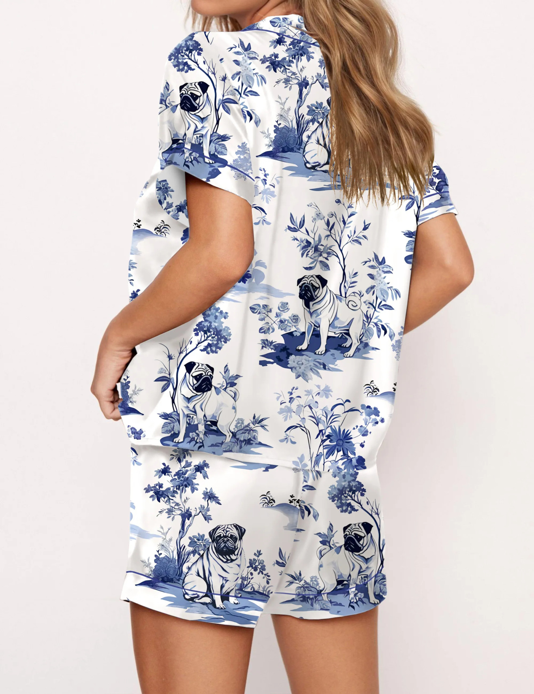 Pug Silky Satin Pajama Set For Women