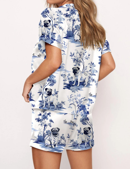 Pug Silky Satin Pajama Set For Women