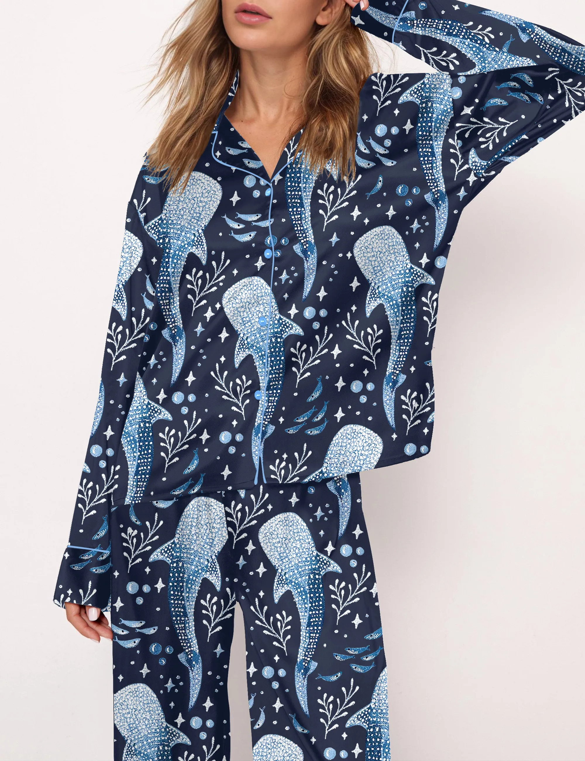 Whale Shark Satin Pajama Set For Women