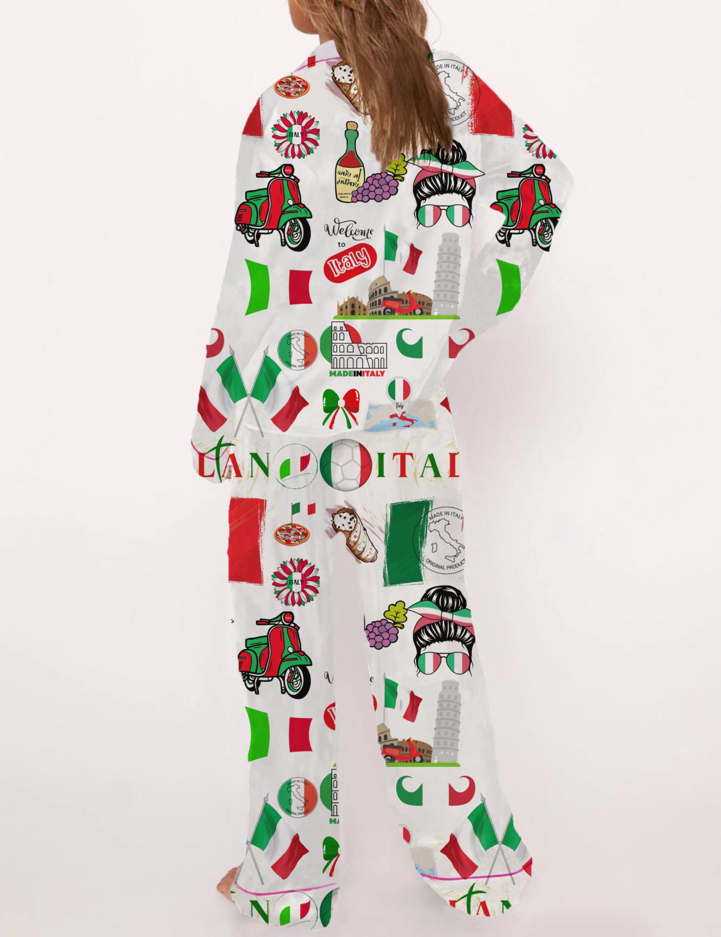 Italy Travel Silky Satin Pajama Short Set For Women
