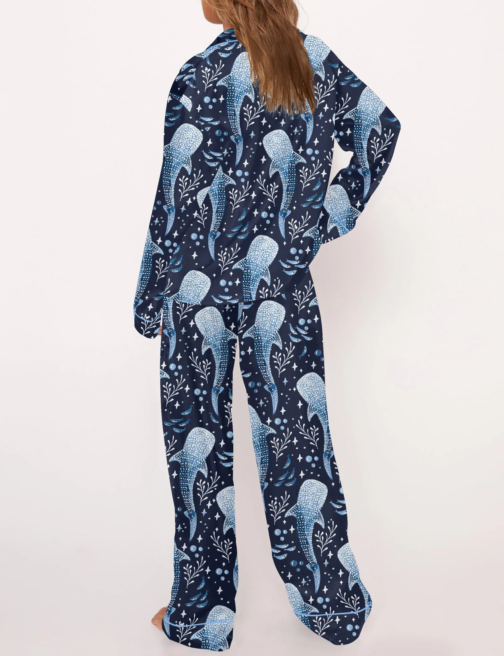 Whale Shark Satin Pajama Set For Women