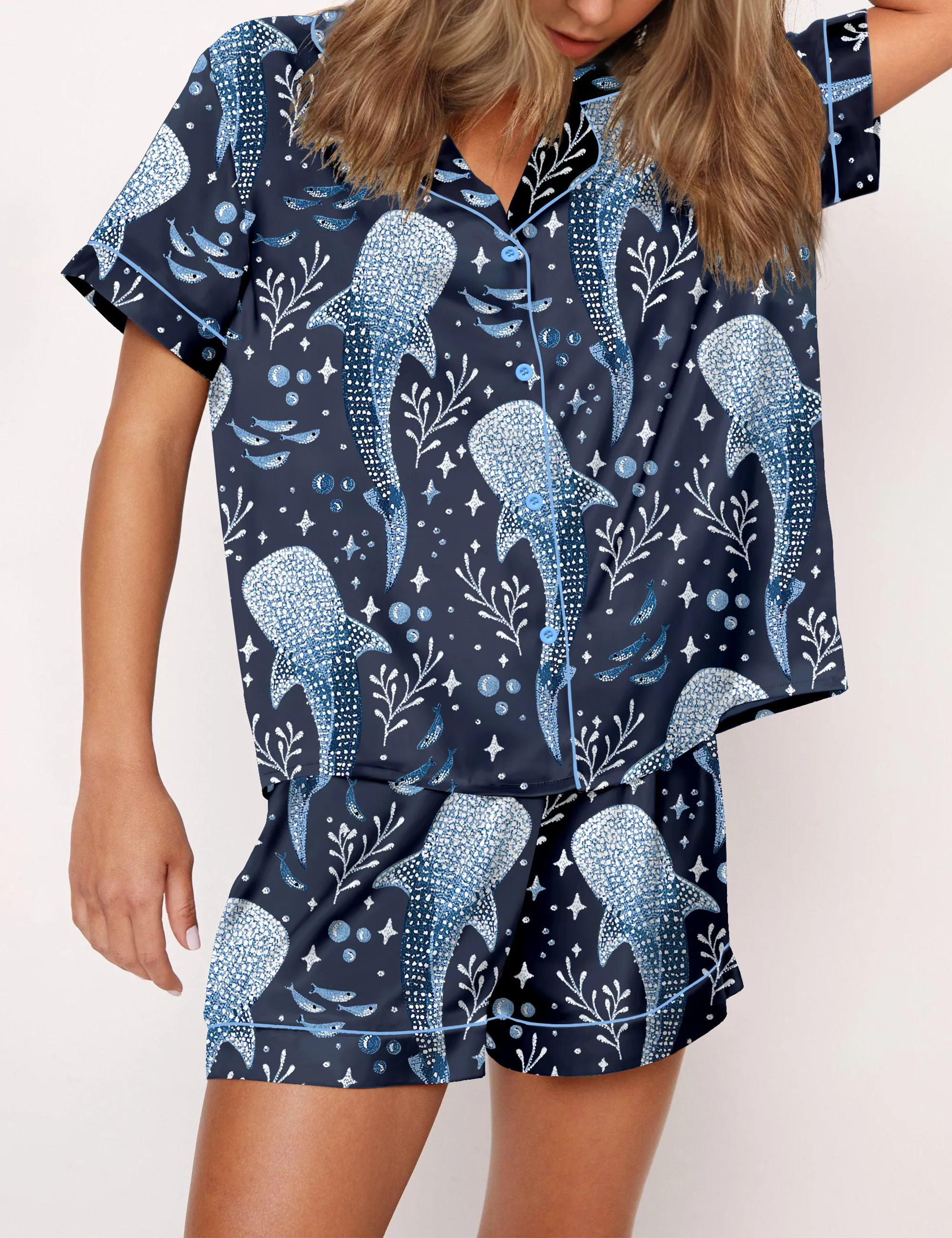 Whale Shark Satin Pajama Set For Women