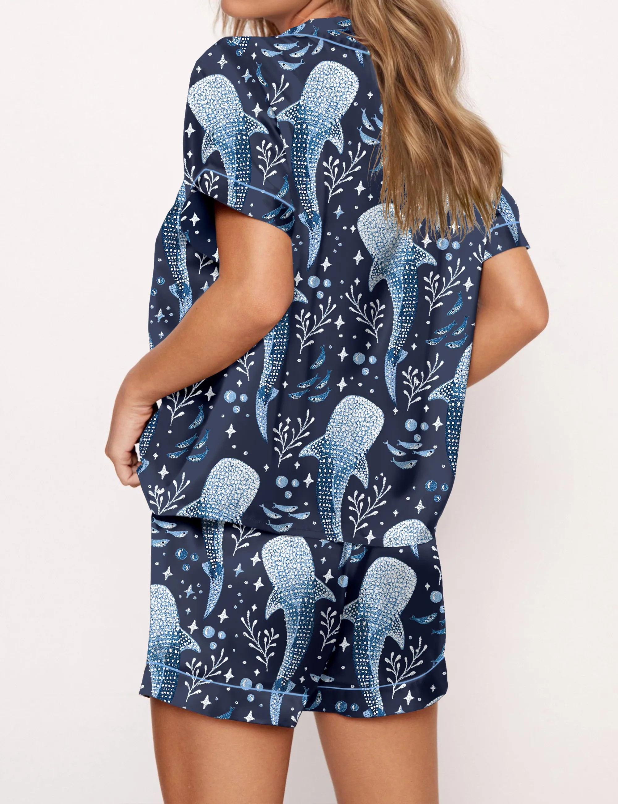 Whale Shark Satin Pajama Set For Women