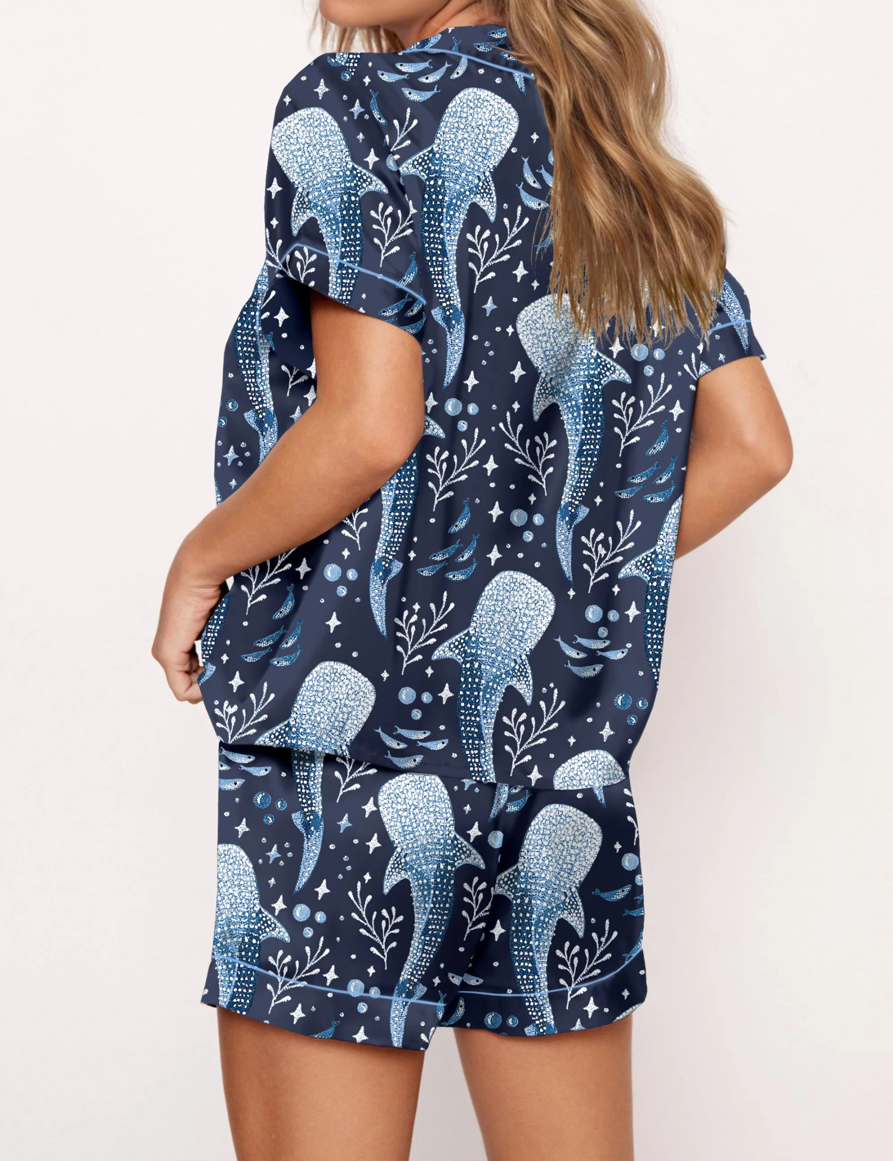 Whale Shark Satin Pajama Set For Women